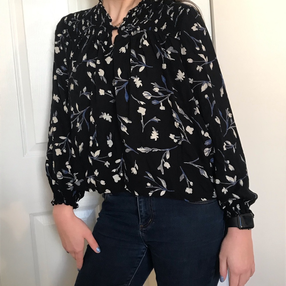 Black Floral Lucky Brand Long Sleeve Top (Size S)